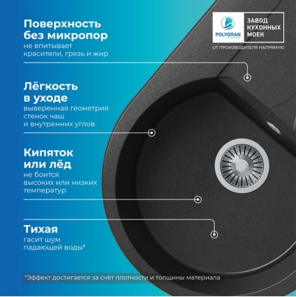Мойка кухонная POLYGRAN ATOL 760 (черный №16)